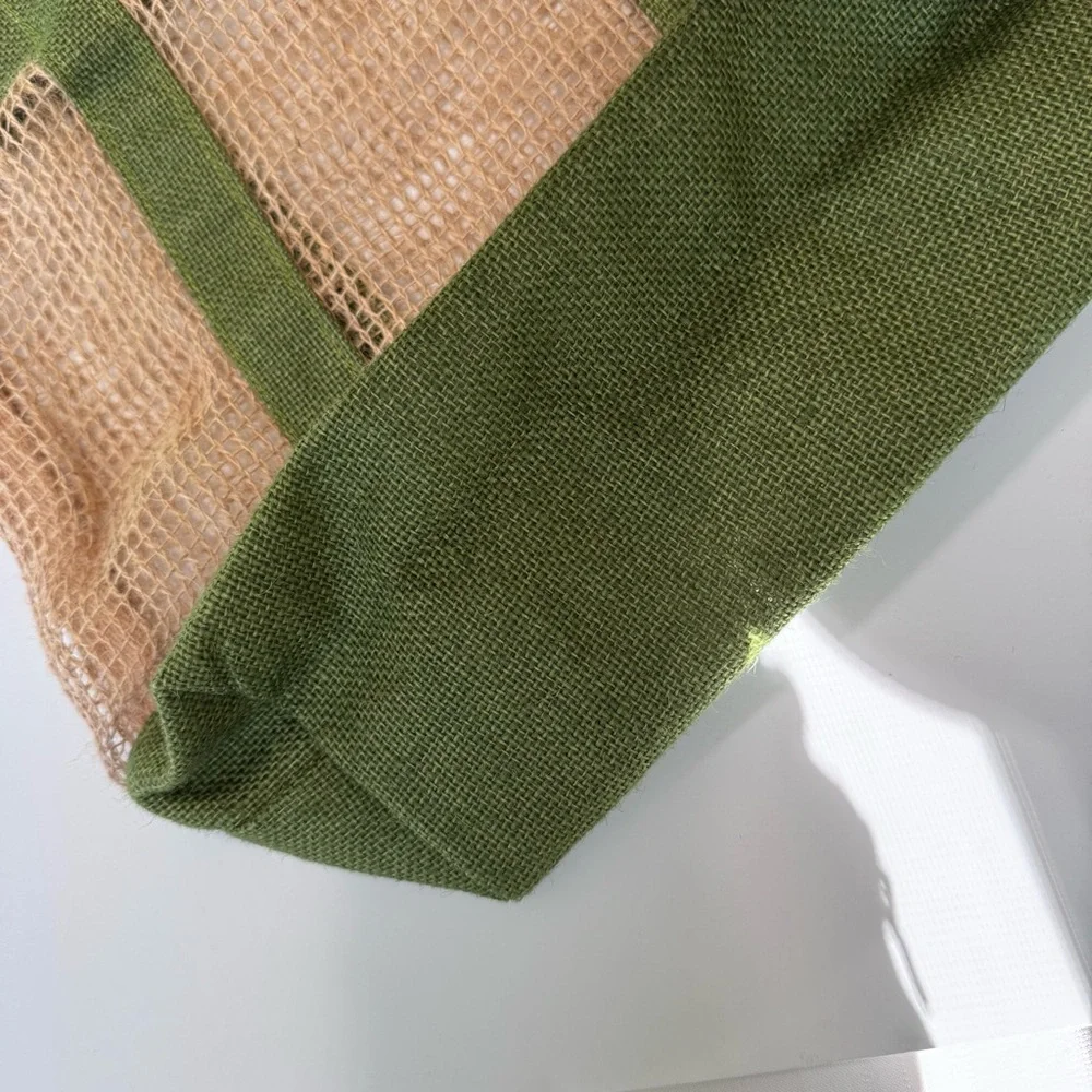 Miniso Large Jute Mesh Beach Tote Green Natural Market Shopper Carryall NWT Boho